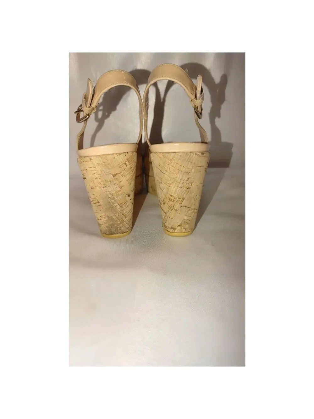 Stuart Weitzman Riveria Patent Leather Peep Toe Cork Wedge Sandals Size 8.5M